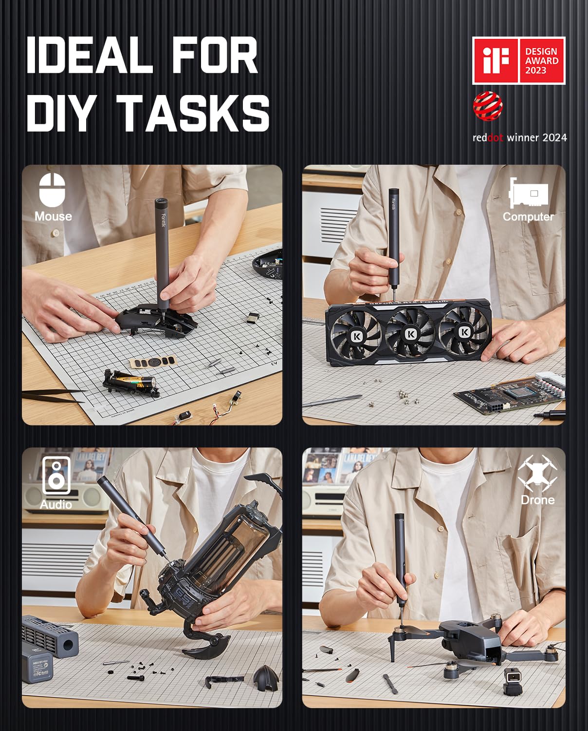 Fanttik E1 Max 3.7V Electric Screwdriver, Mini Precision Screwdriver Set, 50 Magnetic Bits, Magnetic Storage, 5/32‘’Hex, Repair Tool Kit for Electronics Phone Camera Laptop Watch (Grey)