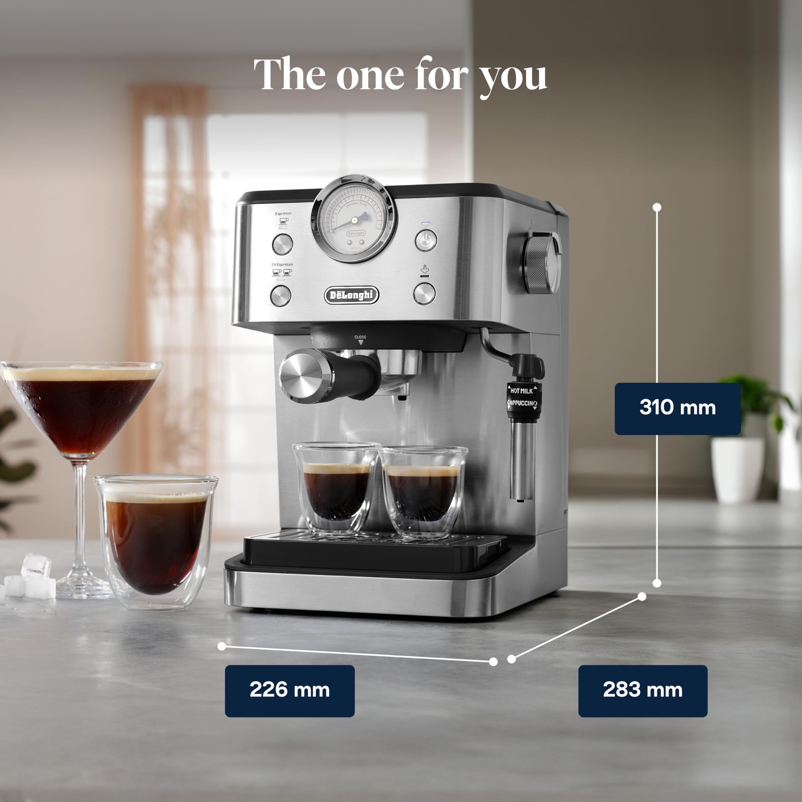 De'Longhi Manual Coffee Machine Stilosa EC260.GR, 15 Bar Pressure, Cappuccino System, Automatic Switch-Off, Compatible with ESE pods, 2 Level Tray, Capacity 1L, Green