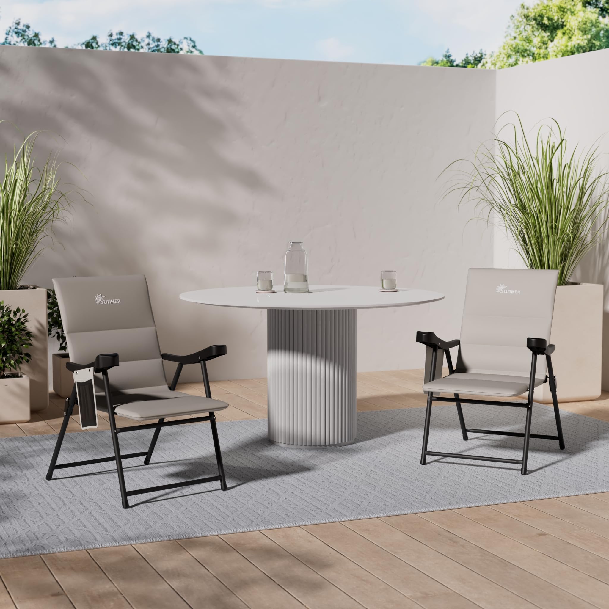 SUNMER Padded Garden Camping Chairs Foldable with Side Pocket, Holds up to 120kg, Lightweight 4kg per Chair, Outdoor Seat for Camping, Fishing, Relaxing - Black