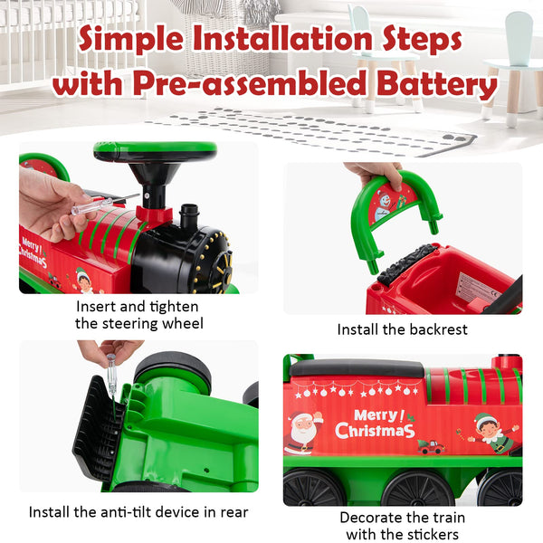 Maxmass Ride On Train and Track, 6V Battery Powered Electric Car with Storage Seat, Music & Lights, Kids Ride On Toy for 18+ Months (Black)