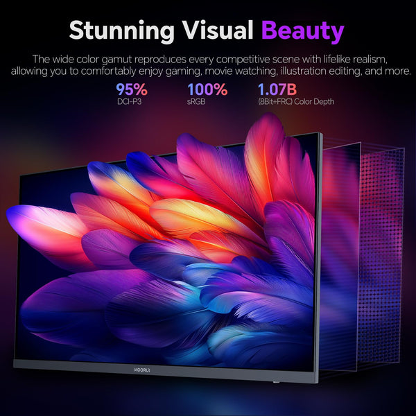 KOORUI 32 inch Curved Gaming Monitor,1440p(2560x1440),170Hz.1ms, 2K, QHD,VA 1500R, HDR10,Adaptive Sync, VESA & Eye Care Ultra-Thin Support DP/HDMI