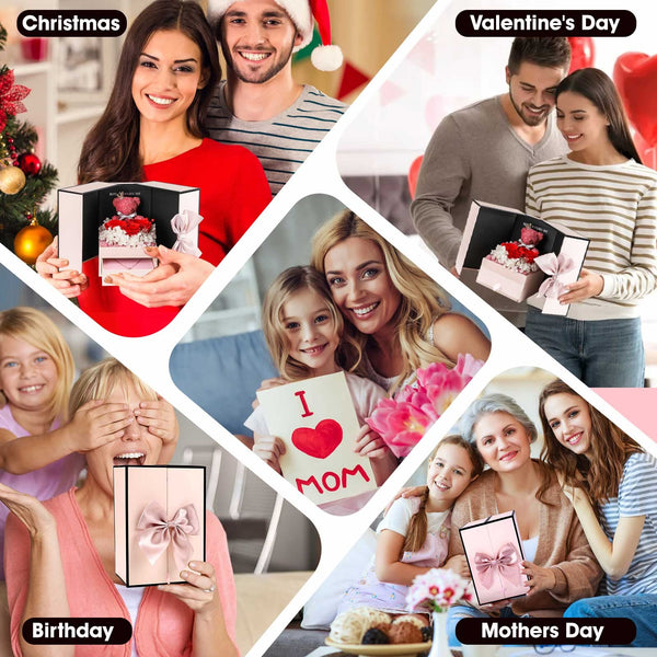 ADDWel Gifts for Mum from Daughter and Son, Mother Birthday Gift Idea from Kids, Unique Preserved Real Roses with I Love You Mum Necklace, Cool