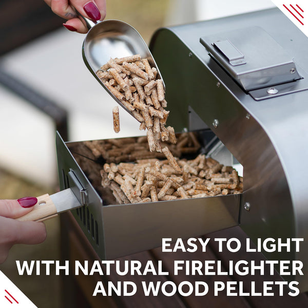 George Foreman Outdoor 12 Inch Wood Pellet Portable Wood Fired Pizza Oven Stainless Steel with Paddle and Carry Bag, BBQ Oven & Smoker, Foldable Legs GFWPPO1SSPC