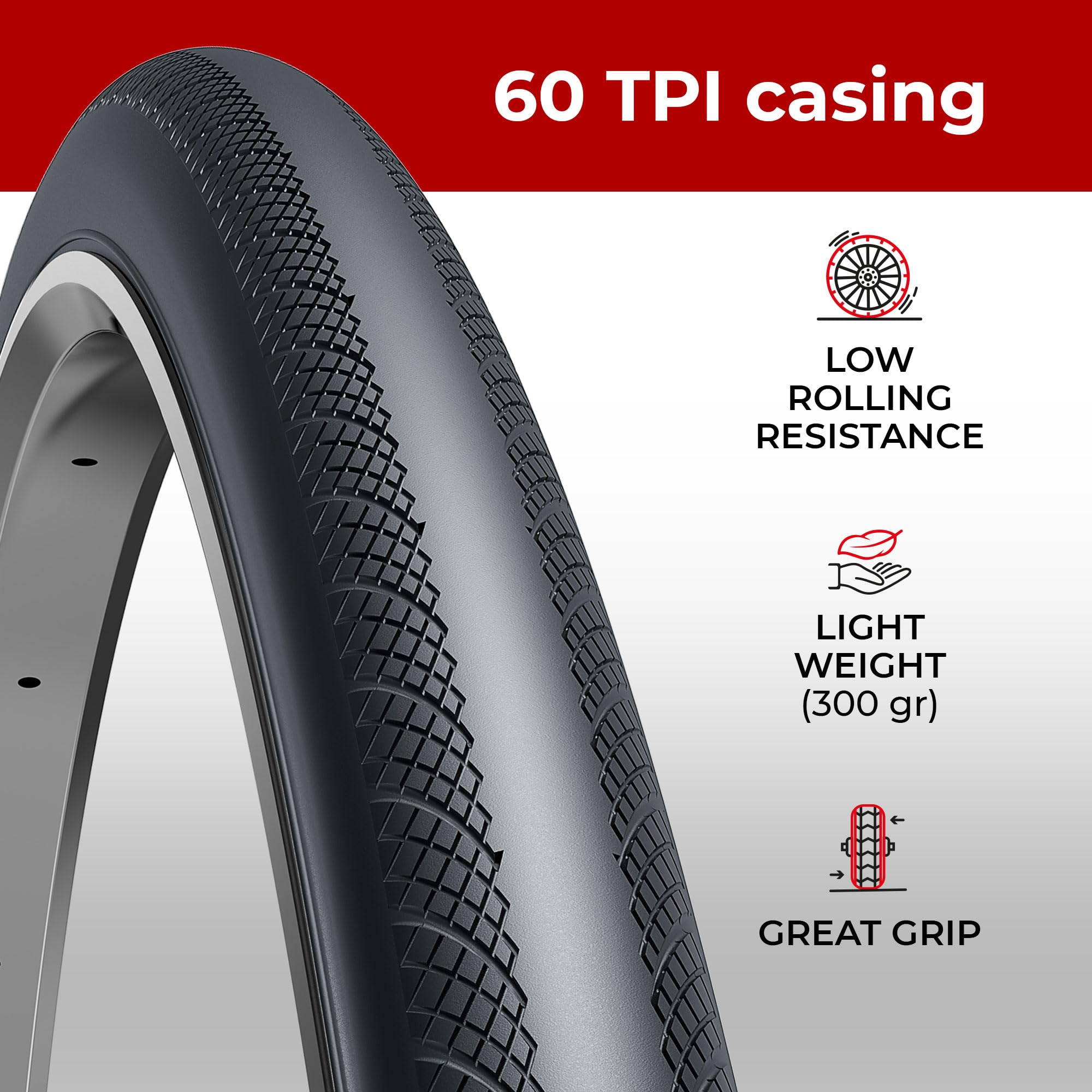 Fincci Road Bike Tyres 700 x 25c - Pair Bicycle Tyres 700c, 25-622, 60 TPI for Hybrid, Gravel, Road bike - Appropriate for Cycling and Training - Pack