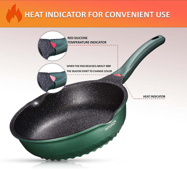 INTIGNIS Deep Non-Stick Frying Pan with Lid  3-in-1 Saut Pan, Skillet & Mini Wok  GREBLON Ceramic Coating | Induction Hob Safe | Stainless Steel