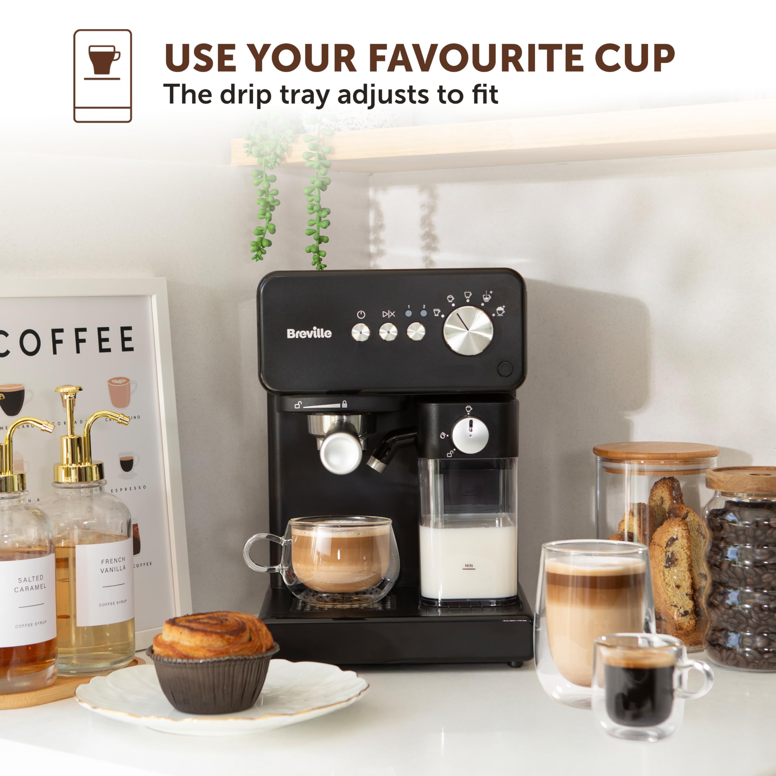 Breville One-Touch CoffeeHouse Coffee Machine | Espresso, Cappuccino & Latte Maker | 19 Bar Italian Pump | Automatic Milk Frother | ESE Pod Compatible | Black [VCF107]