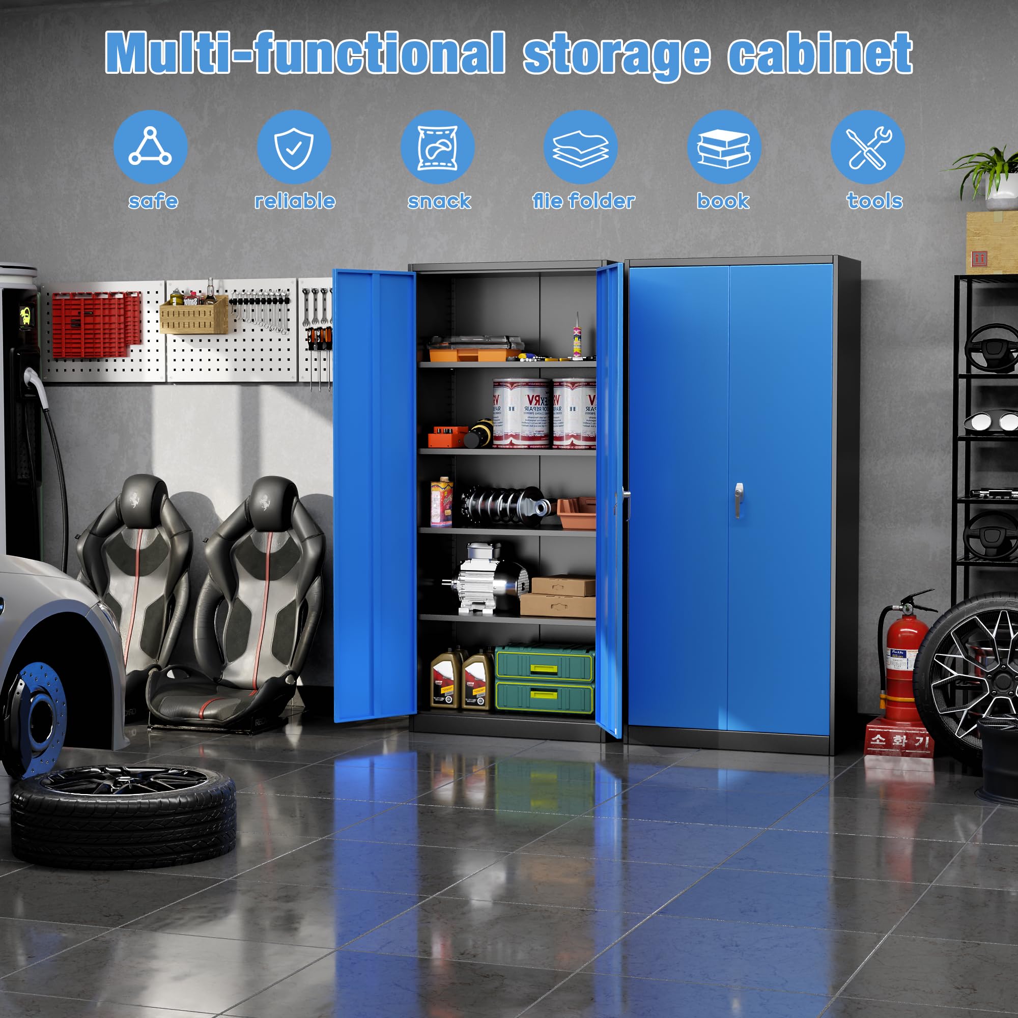 Metal Storage Cabinet with 2 Door and 3 Adjustable Shelves,140X80x40CM Steel Cabinet for Warehouse,Garage,Home,Office,Easy Assemble Required(Black/White)