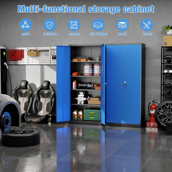 Metal Storage Cabinet with 2 Door and 3 Adjustable Shelves,140X80x40CM Steel Cabinet for Warehouse,Garage,Home,Office,Easy Assemble Required(Black/White)