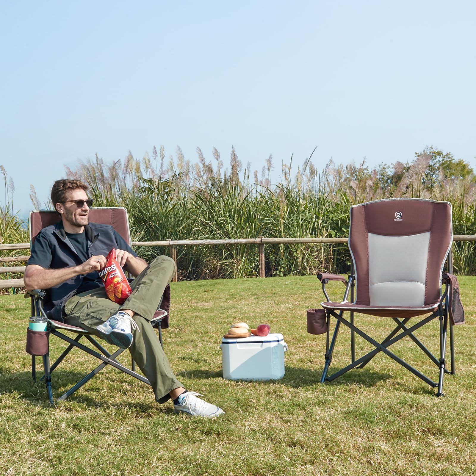 EVER ADVANCED Camping Chair for Adults Oversized 230KG, Folding Chair for Heavy People with Side Pocket, Heavy Duty Extra Wide with Hard Armrest Foldable Garden Fishing Outdoor Fold up