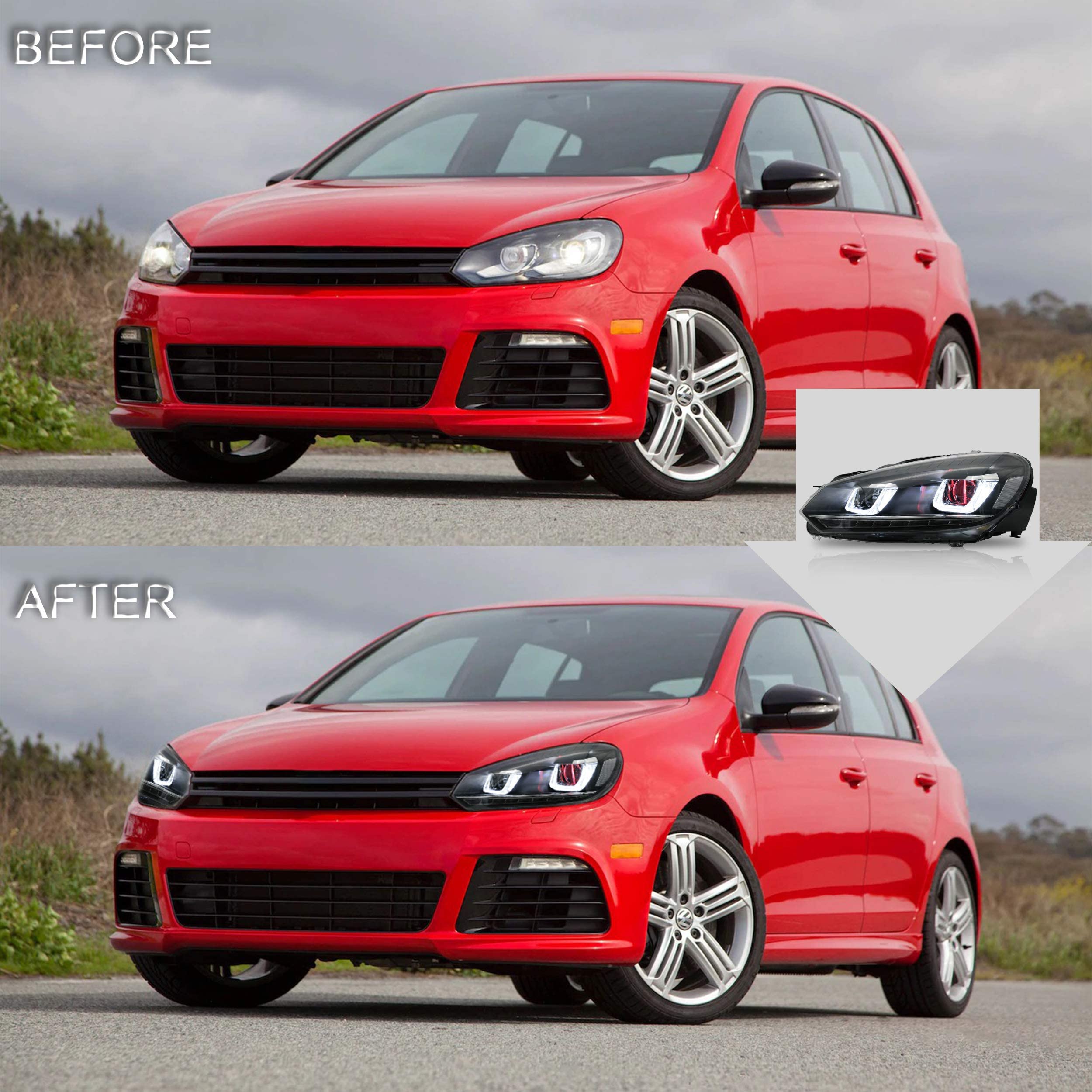 VLAND LED Tail Lights Fit for 2008-2013 Volkswagen Golf 6 MK6 TSI TDI GTD R(not for GTI/Variant/Cabriolet), Rear Lights with Sequential Turn Signal Indicators, E-mark, Red Smoked