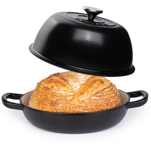 Enamelled Cast Iron Dutch Oven Pot  Dutch Oven For Sourdough Bread Baking  Cast Iron Bread Pot  Black, 6 Quarts, 22cm  by Nuovva