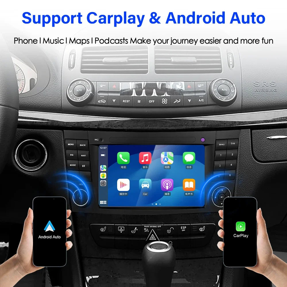 LELV 2din 7" Android 13 Car Radio For Mercedes Benz E-class W211 E200 E220 E300 E350 E240 E270 E280 W219 Carplay Stereo GPS 4G