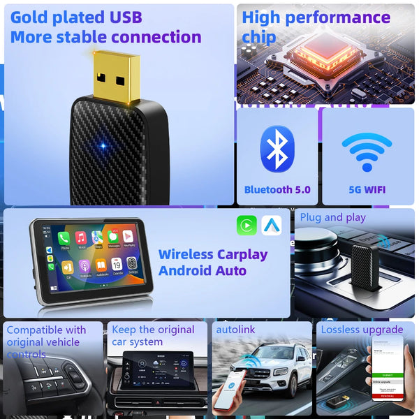 Carplay Android Auto Wireless Adapter For Toyota Mazda Nissan Camry Suzuki Subaru Citroen Audi Mercedes Kia Ford Opel Spotify BT