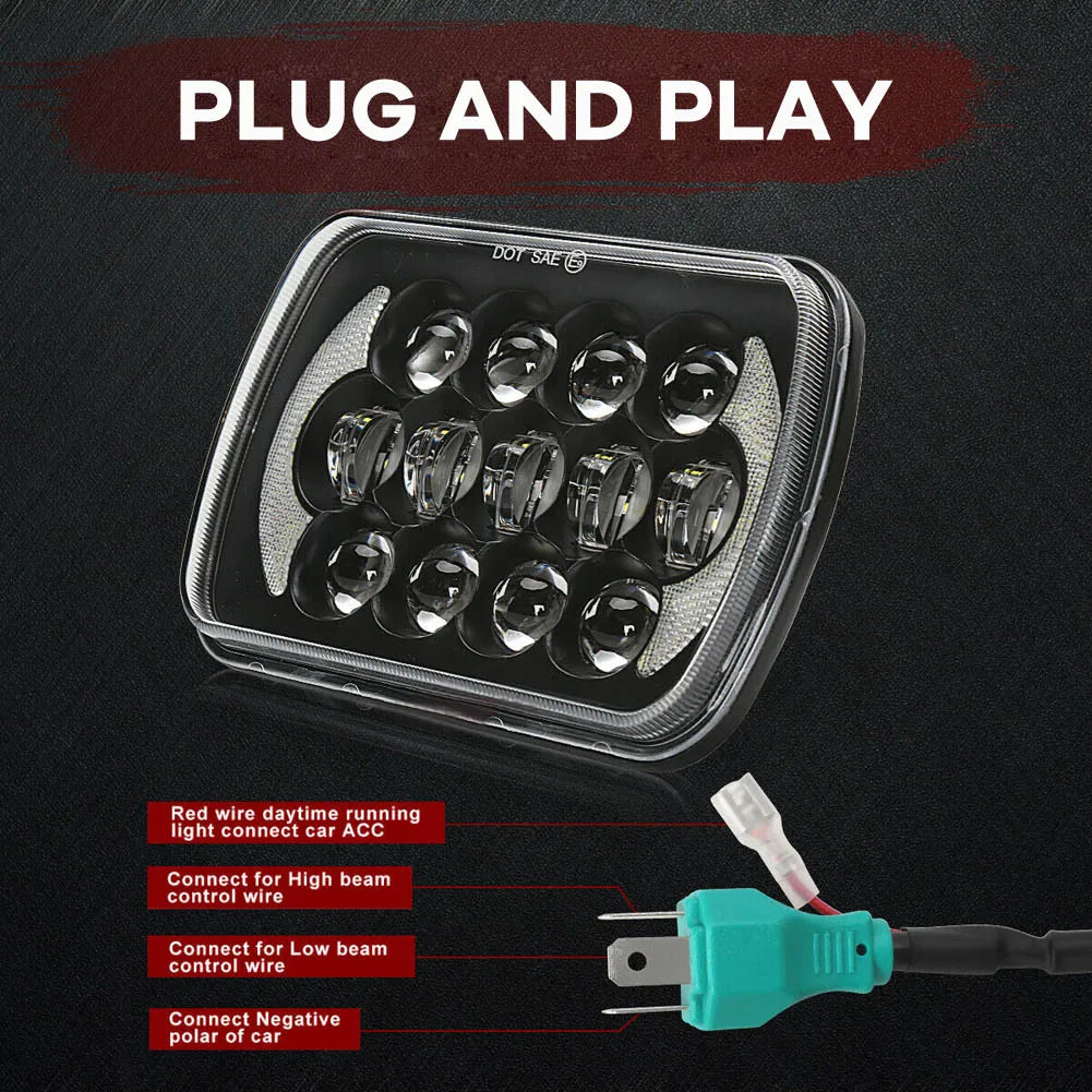 5X7" 7x6 Inch Rectangle LED Headlight DRL Brightest For Toyota Pickup Truck Toyota Pickup MR2 Celica Supra Nissan 240SX