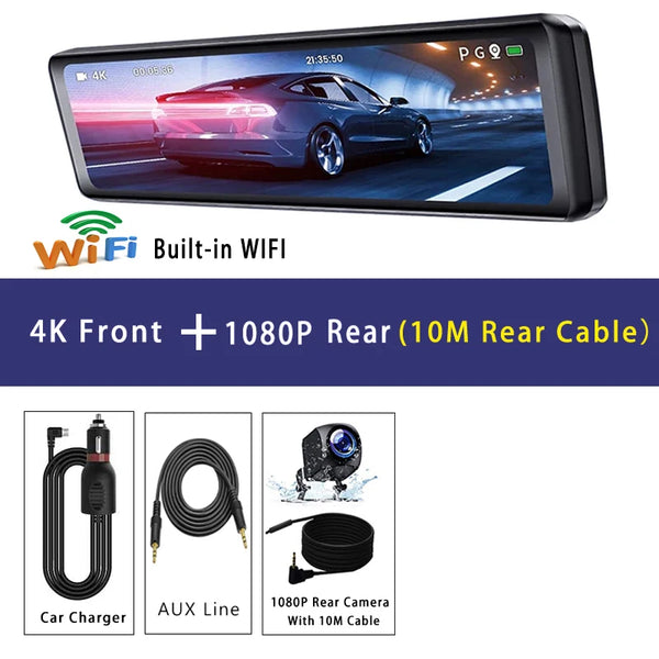 Dash Cam 11.26" 4K 2160P GPS WIFI Car Dvr Mirror Dual Lens Dashcam IPS Screen Car Camera Drive Recorder Stream RearView Mirror