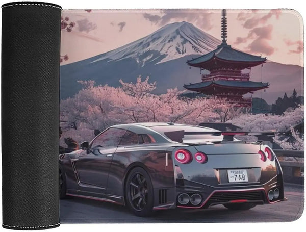 JDM Car R35 Large Gaming Mouse Pad Fuji Mount Cherry Blossoms Desk Mat Anti-Slip Rubber Base Laptop Computer Accessories Pads