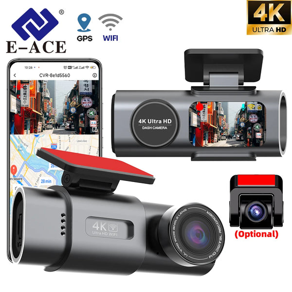 Dash Cam Dual Lens 4K UHD Recording Car Camera DVR Night Vision Video Recorder Support GPS Wi-Fi Room Black Box Rear View Camera