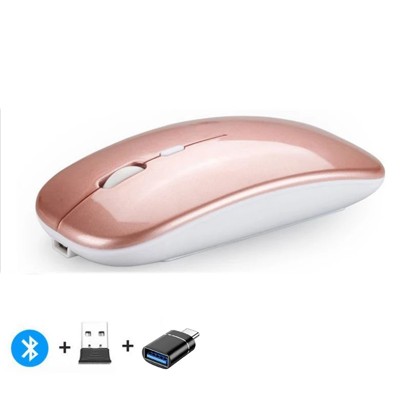 Ultra-Slim Wireless Rechargeable Mouse with LED Lighting, Dual Mode (BT & 2.4G), Compatible with iPad, Laptop, PC, Mac, Windows
