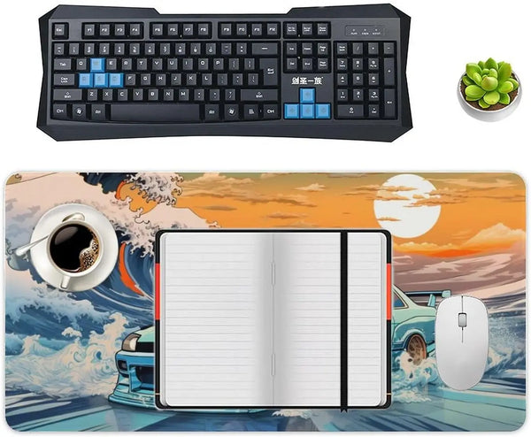 JDM Car Large Mouse Pad Gaming Great Wave Japanese Mousepad Ocean Sunset R33 Desk Mat for Keyboard Mats Non-Slip Rubber Desk Pad