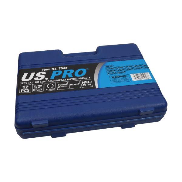 US PRO Tools 12pc Deep Impact Socket Set 25mm-36mm 1/2" Drive 12PT 7543