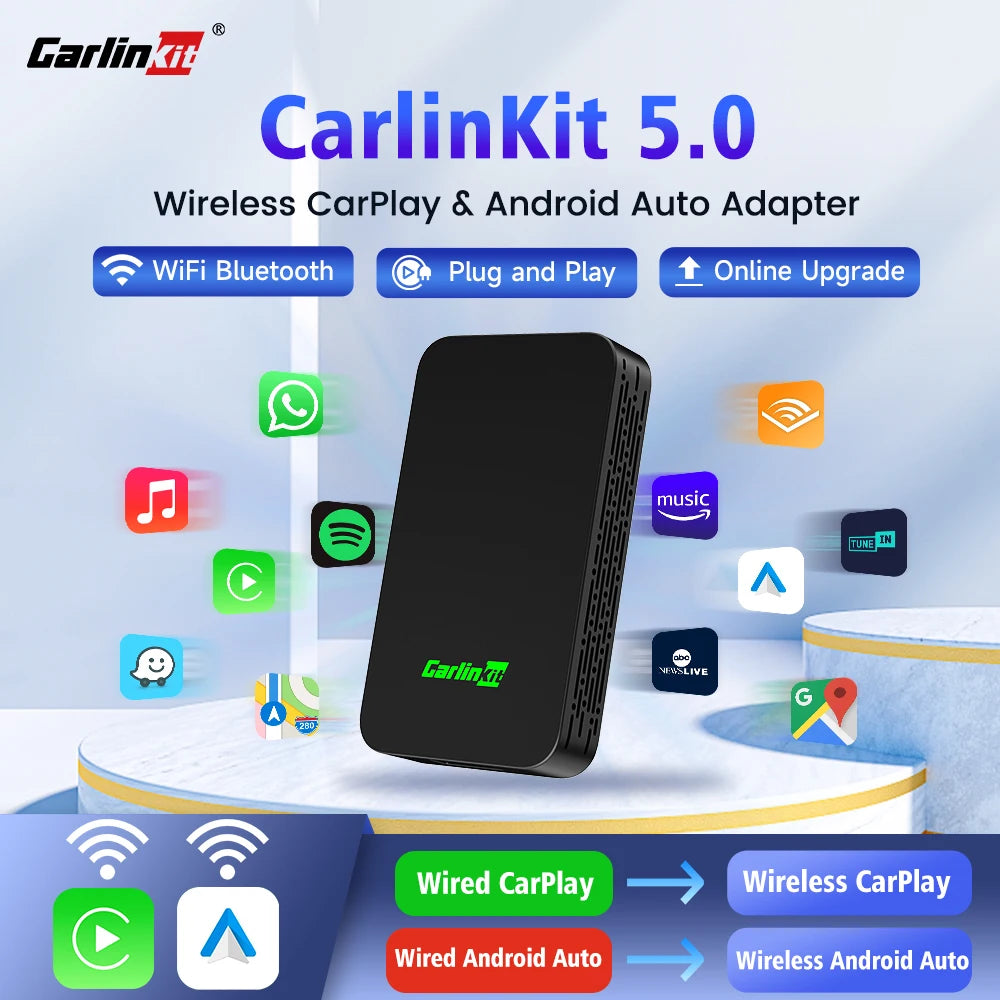 CarlinKit 5.0 2AIR Wireless CarPlay Android Auto Wireless Adapter Spotify For Mazda Toyota Mercedes Peugeot Volvo Kia 4 in 1 Box