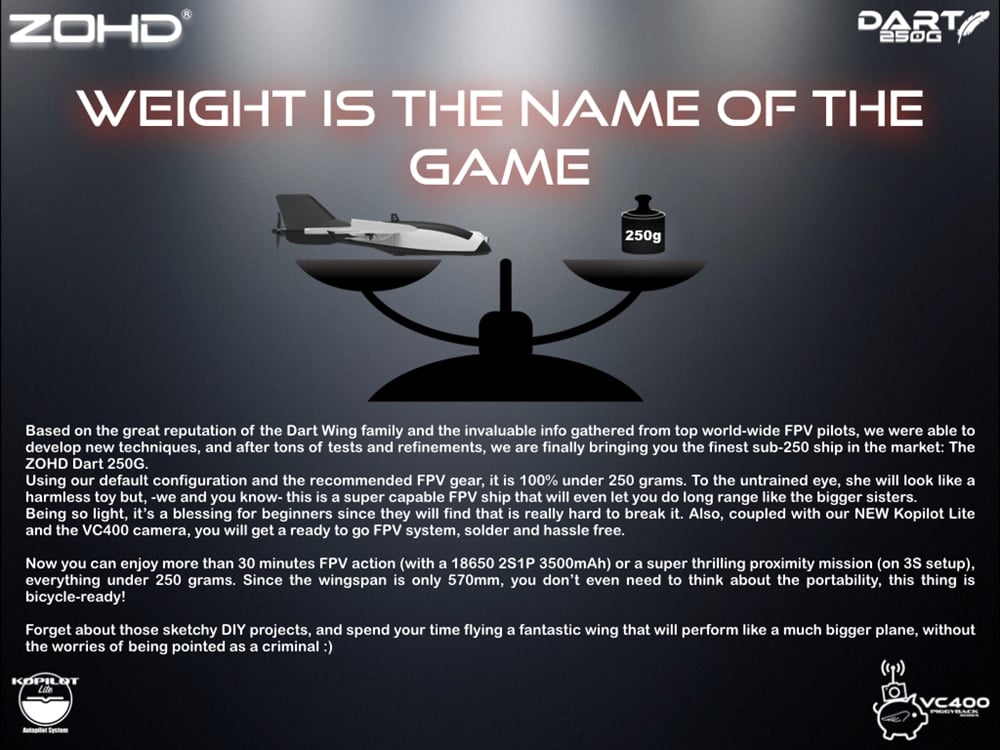 ZOHD Dart 250g FPV 570mm Wing