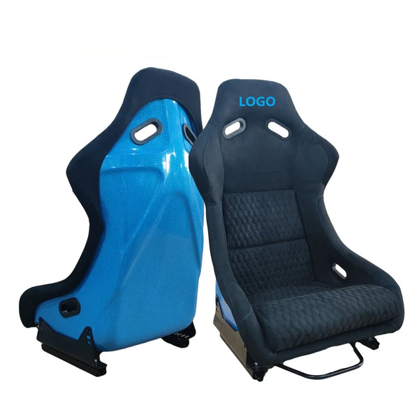 1022 Custom LOGO Black Suede Alcantara Blue Glitter Fiberglass Back Racing Bucket Seats