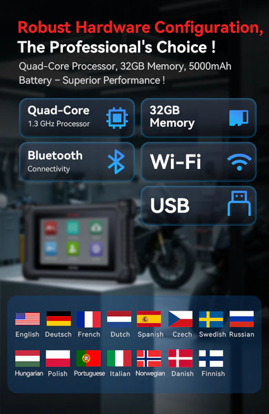 iCarsoft MT PRO OBDII 7" Screen Professional Multi-Systems Motorcycle Diagnostic Scan Tool compatible with 89 manufacturer brands of Motorbike Motorcycle