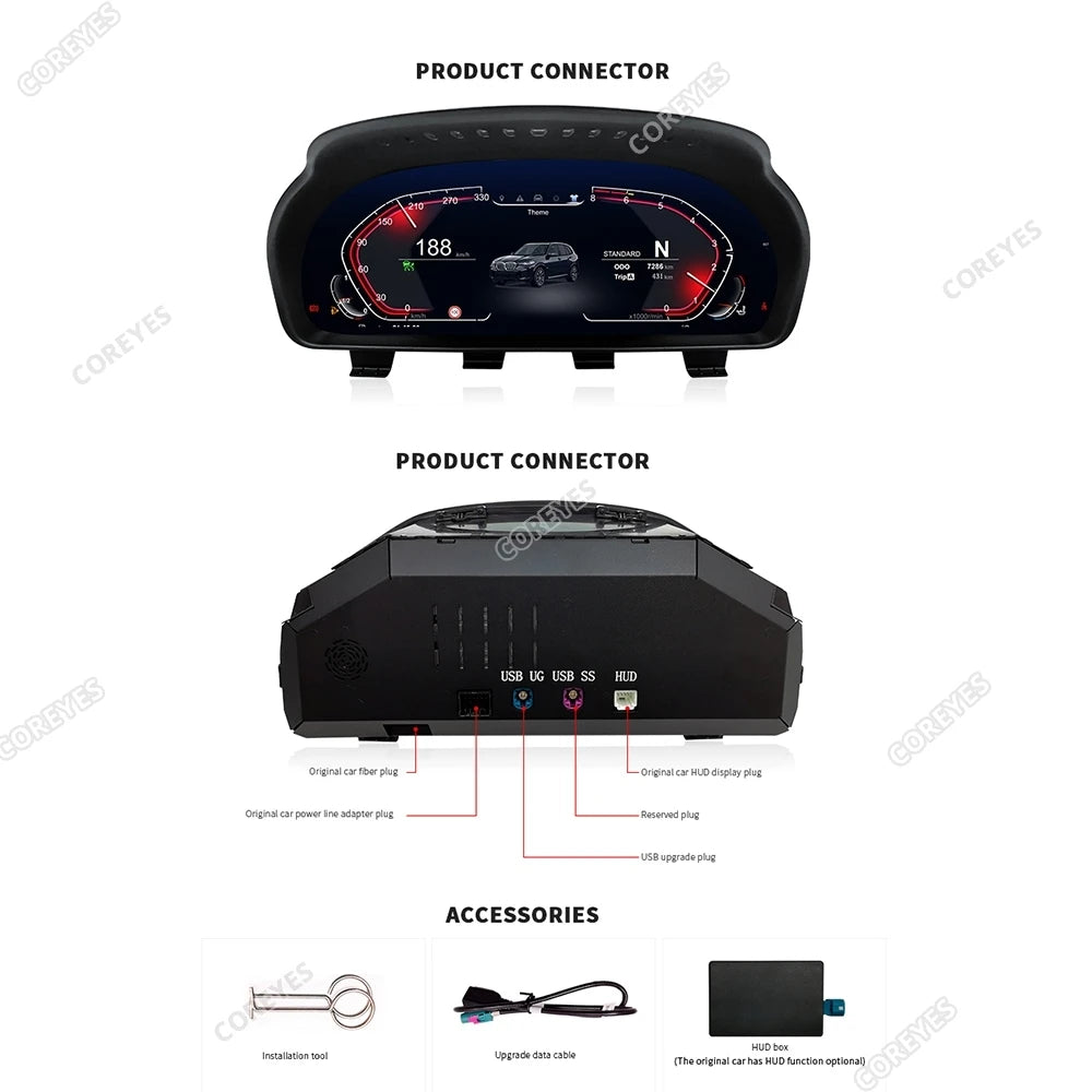 COREYES 12.3'' Digital Instrument Cluster for BMW 5 Series F10/F11/F18 CIC NBT Linux System Speedometer Car Dashboard 2010-2017