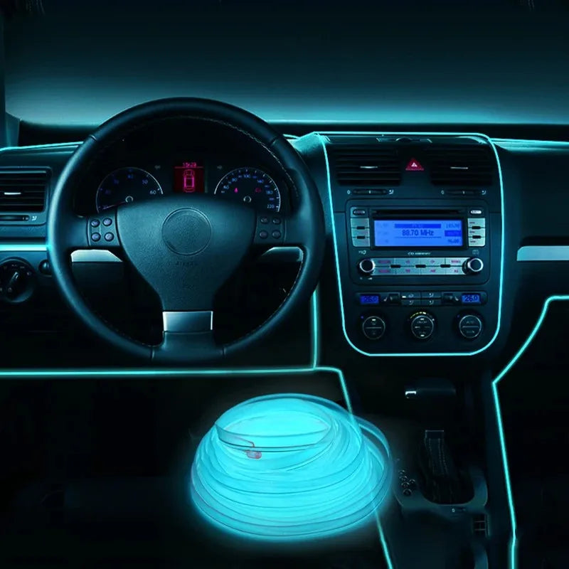 1M/3M/5M Car Interior Led Decorative Lamp EL Wiring Neon Strip For Auto DIY Flexible Ambient Light Party Atmosphere Diode