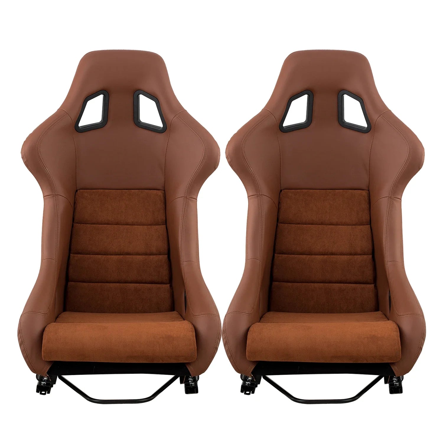 JIABEIR 1097 USA Stock Free Shipping Universal Fixed Brown PVC Leather with Alcantara Suede Car Bucket Racing Seats
