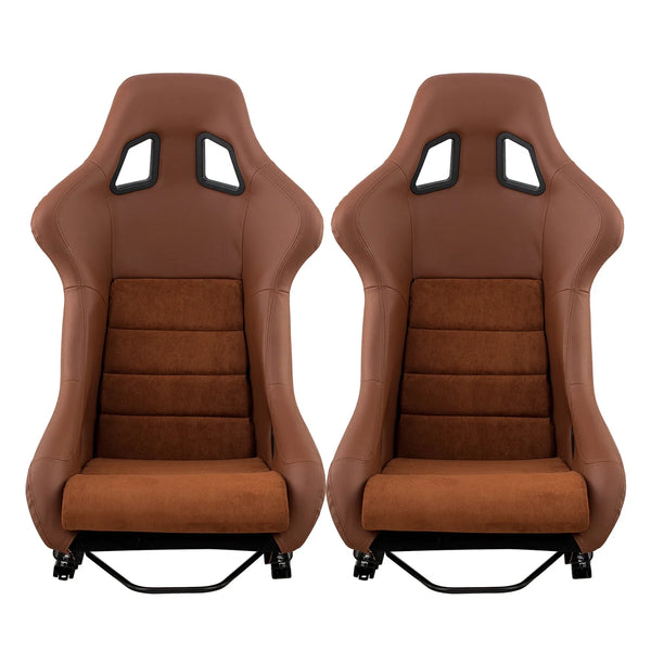 JIABEIR 1097 USA Stock Free Shipping Universal Fixed Brown PVC Leather with Alcantara Suede Car Bucket Racing Seats