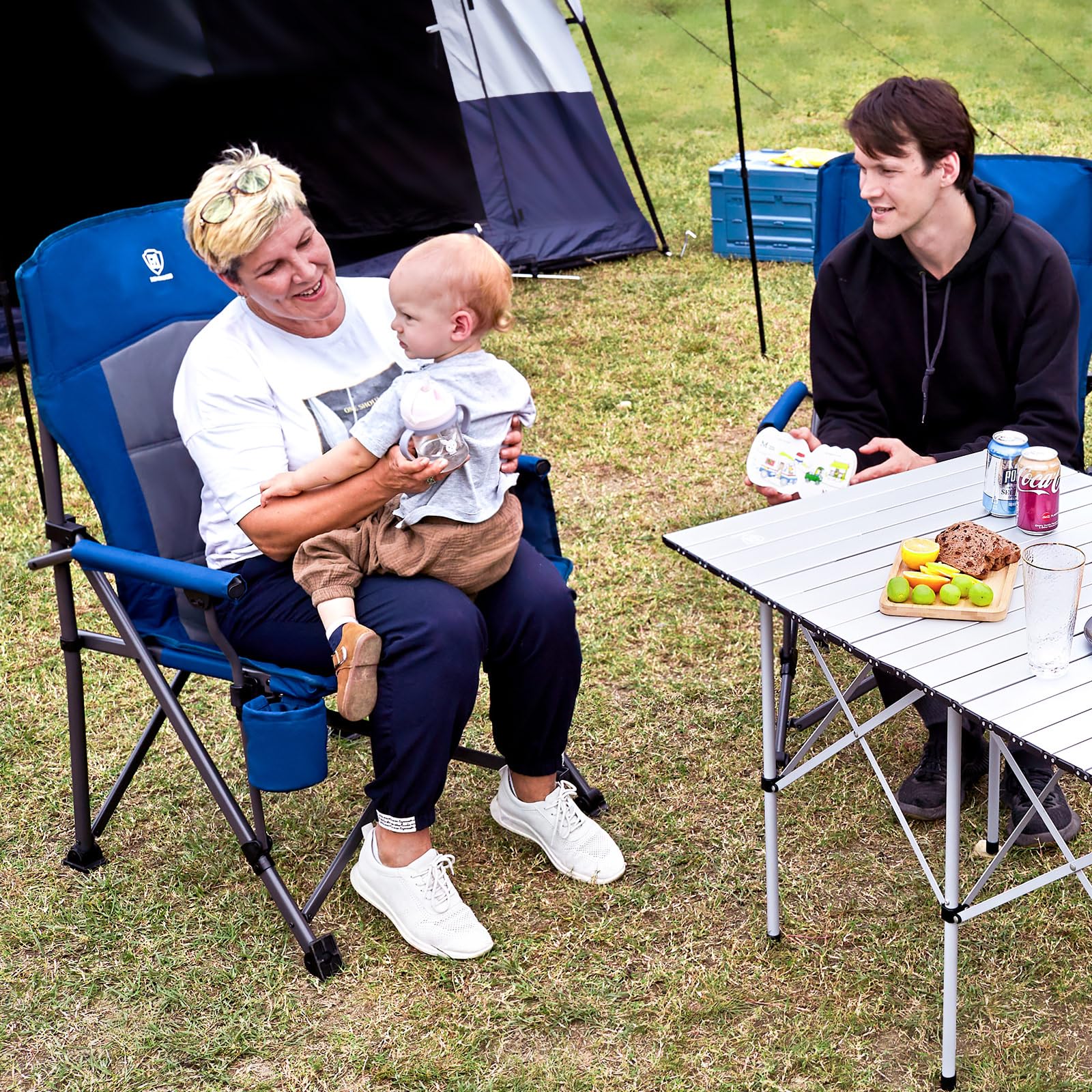 EVER ADVANCED Camping Chair for Adults Oversized 230KG, Folding Chair for Heavy People with Side Pocket, Heavy Duty Extra Wide with Hard Armrest Foldable Garden Fishing Outdoor Fold up