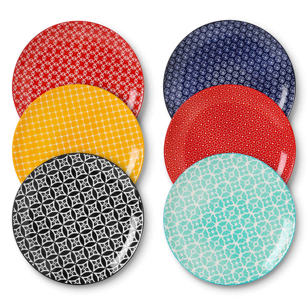 DOWAN 26.7cm Ceramic Dinner Plates, Vibrant Colours Pasta Salad Plate Set of 6, Dessert Plates for Picnic Party Christmas Housewarming Mothers Day,
