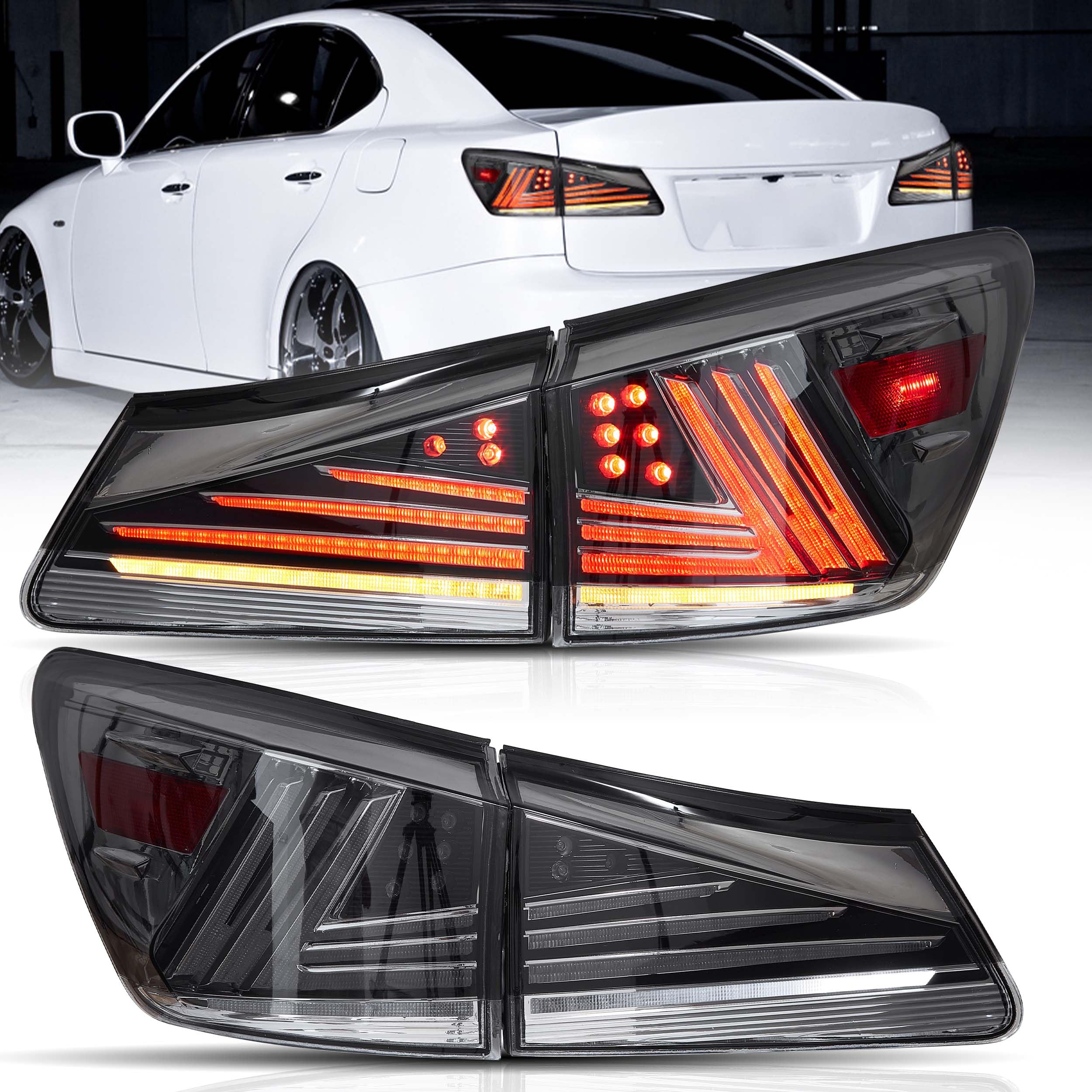 VLAND LED Taillights Fit for Lexus IS250 IS350 2006-2012 Rear Lights withSequential Turn Signal, Smoked