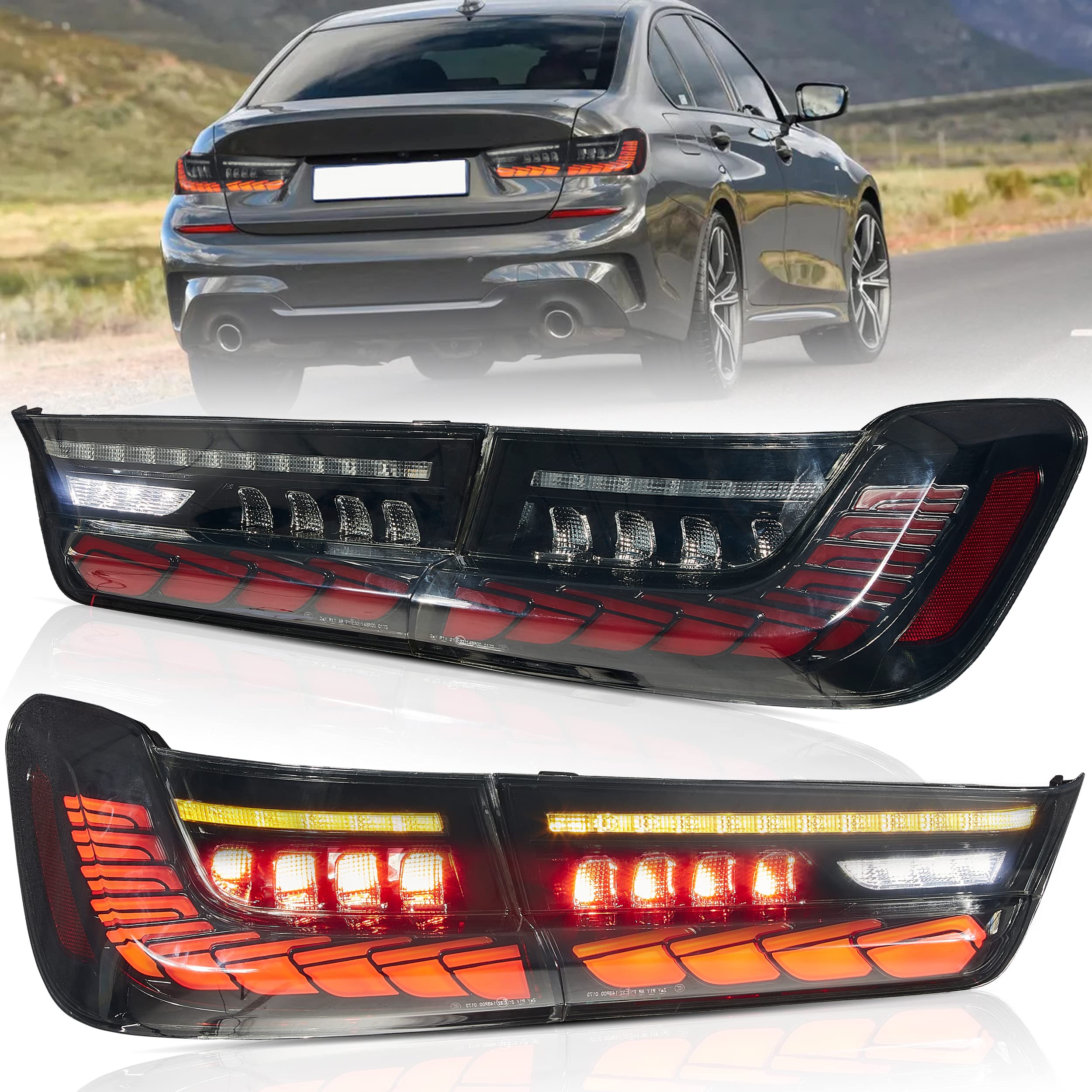 VLAND OLED Rear Lights Compatible with 2013-2018 BMW 3 Series F30 F35 F80 320i 328i 335i Sedan (Not for F31 F34), Tail Lights with Sequential Indicators, E-mark, Red
