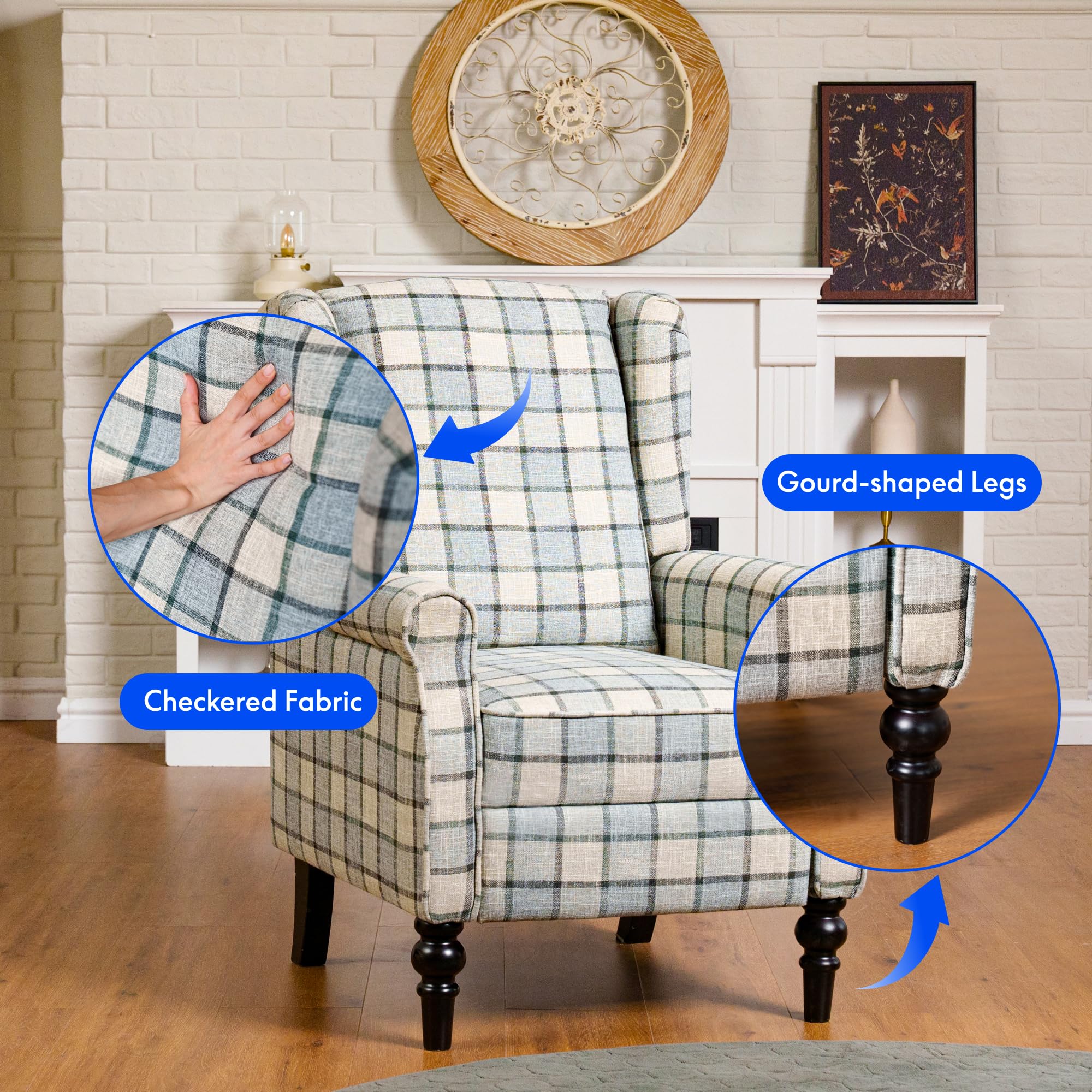 FLEXISPOT Recliner Chair Adjustable Armchair Single Seat Chair with Blanket for Relaxing Accent Chair Pushback for Living Room Bedroom Wing Back Reclining Sofa, Grey