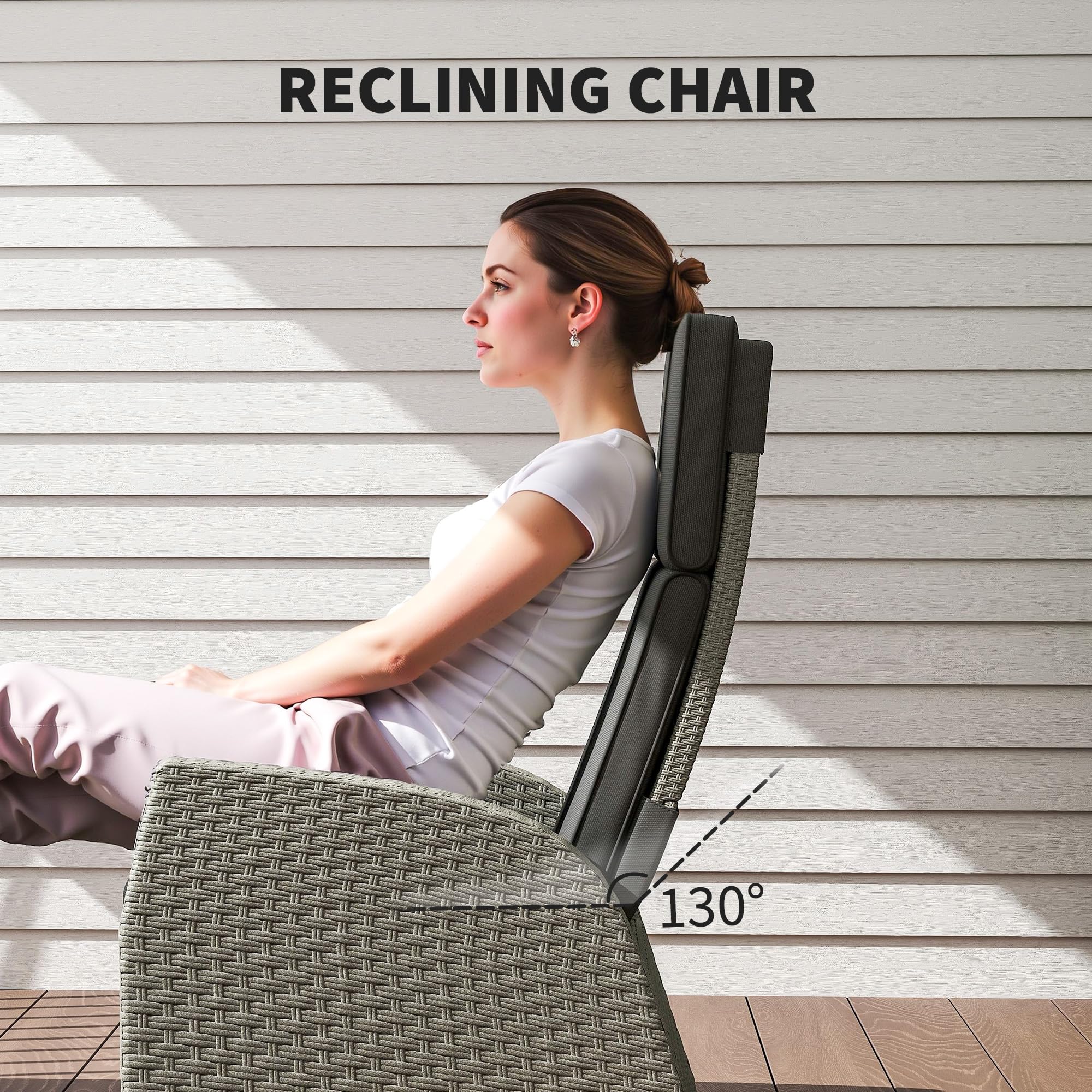 Outsunny 5 Piece Rattan Garden Furniture Set, Garden Reclining Rattan Chairs Set of 2 with Wood-Plastic Composite Table, Footstools and Thick Cushions for Balcony, Patio, Charcoal Grey