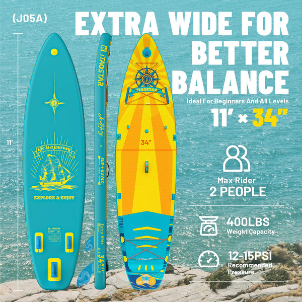 iTAOSTAR Journey 11'6" / 11'×34" / 11'×35" Extra Wide Paddle Board, One-Stop Premium SUP Board Accessories, Tailored Fins, Stable Inflatable Stand Up Paddle Boards for Youth/Adults of All Skill Levels