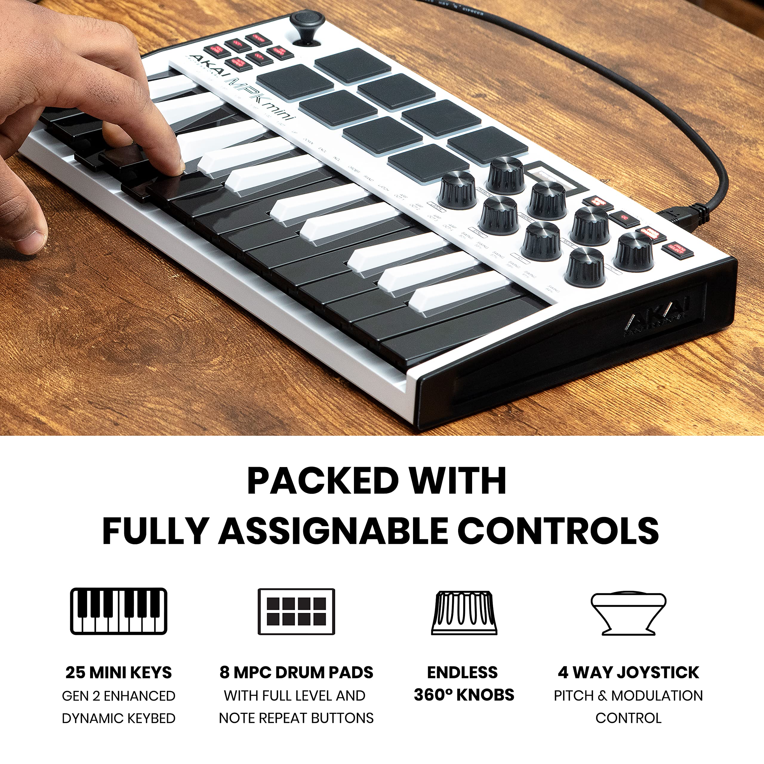 Akai Professional MPK Mini MK3 - 25 Key USB MIDI Keyboard Controller with 8 Backlit Drum Pads, 8 Knobs and Music Production Software and Native Instruments Sound Package (NKS Integration)
