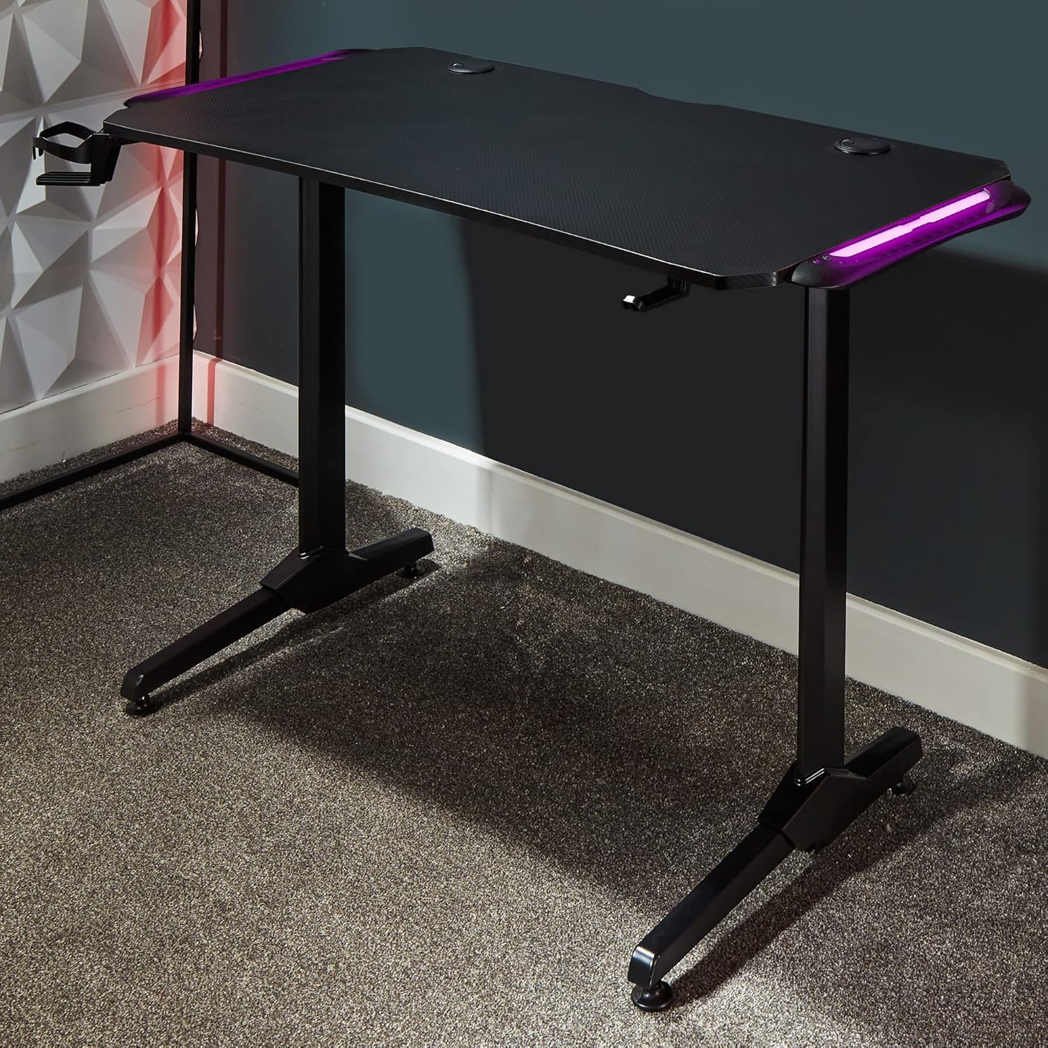 X ROCKER Panther RGB Gaming Desk with Neo Motion Multicolour LED Lighting Technology and Free Mouse Pad Included, Sturdy Home Office Computer Table