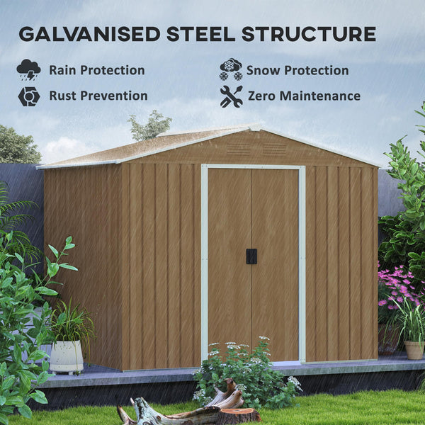 Outsunny 7.7 x 5.7ft Metal Garden Shed with Ventilation Slots and Sliding Doors, Galvanised Outdoor Tool Storage House, Grey