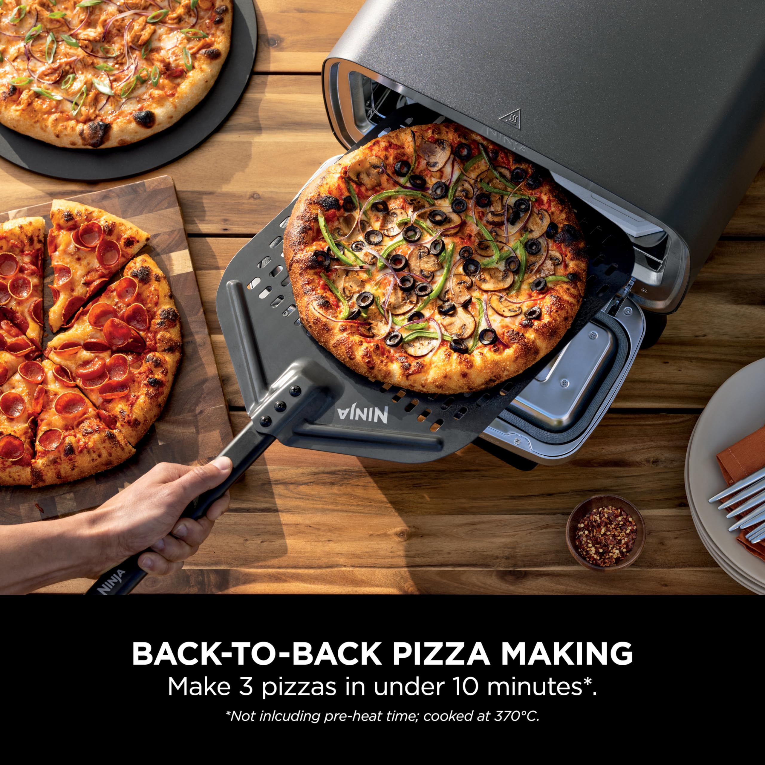Ninja Artisan Electric Outdoor Pizza Oven & Air Fryer, 4 Functions: Pizza, Air Fry, Bake & Prove, 5 Pizza Settings, Includes 12-inch Pizza Stone, Pizza Peel, Baking Tray & Air Fry Basket, Grey MO201UK