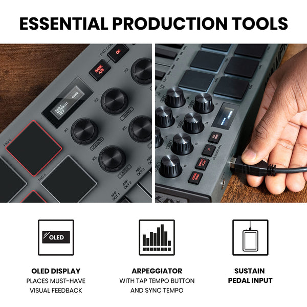 Akai Professional MPK Mini MK3 - 25 Key USB MIDI Keyboard Controller with 8 Backlit Drum Pads, 8 Knobs and Music Production Software and Native Instruments Sound Package (NKS Integration)