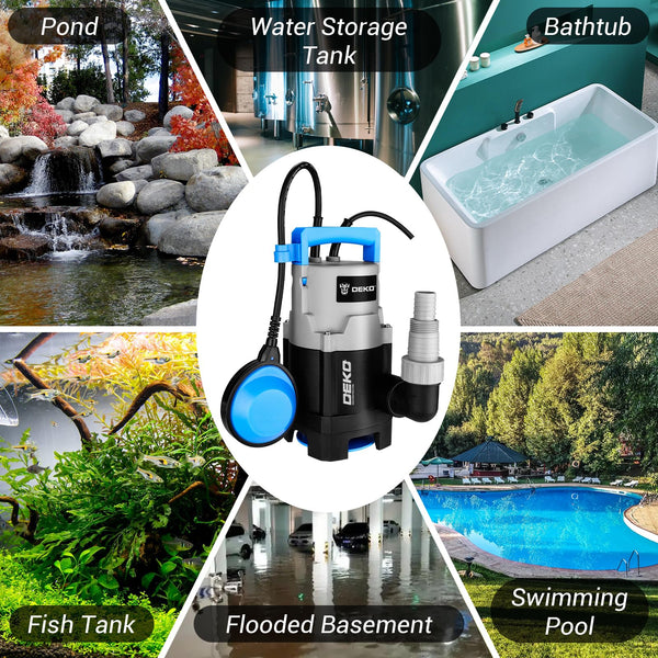 Water Pump: DEKO Submersible Water Pump 400W 10000L/H, Portable Water Sump Pump to Empty Pool, Water Drainage Pump for Clean and Dirty Water for Garden Pond, Pools and Ditches Float Switch