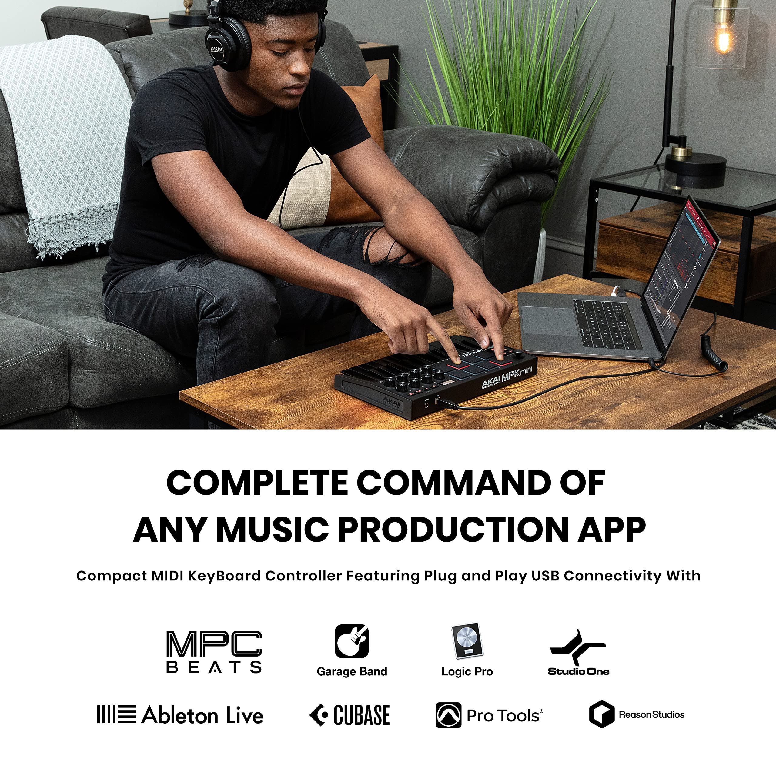 Akai Professional MPK Mini MK3 - 25 Key USB MIDI Keyboard Controller with 8 Backlit Drum Pads, 8 Knobs and Music Production Software and Native Instruments Sound Package (NKS Integration)