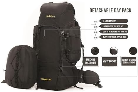 Tripole Colonel Series Internal Frame Rucksack - with Detachable Daypack & Rain Cover