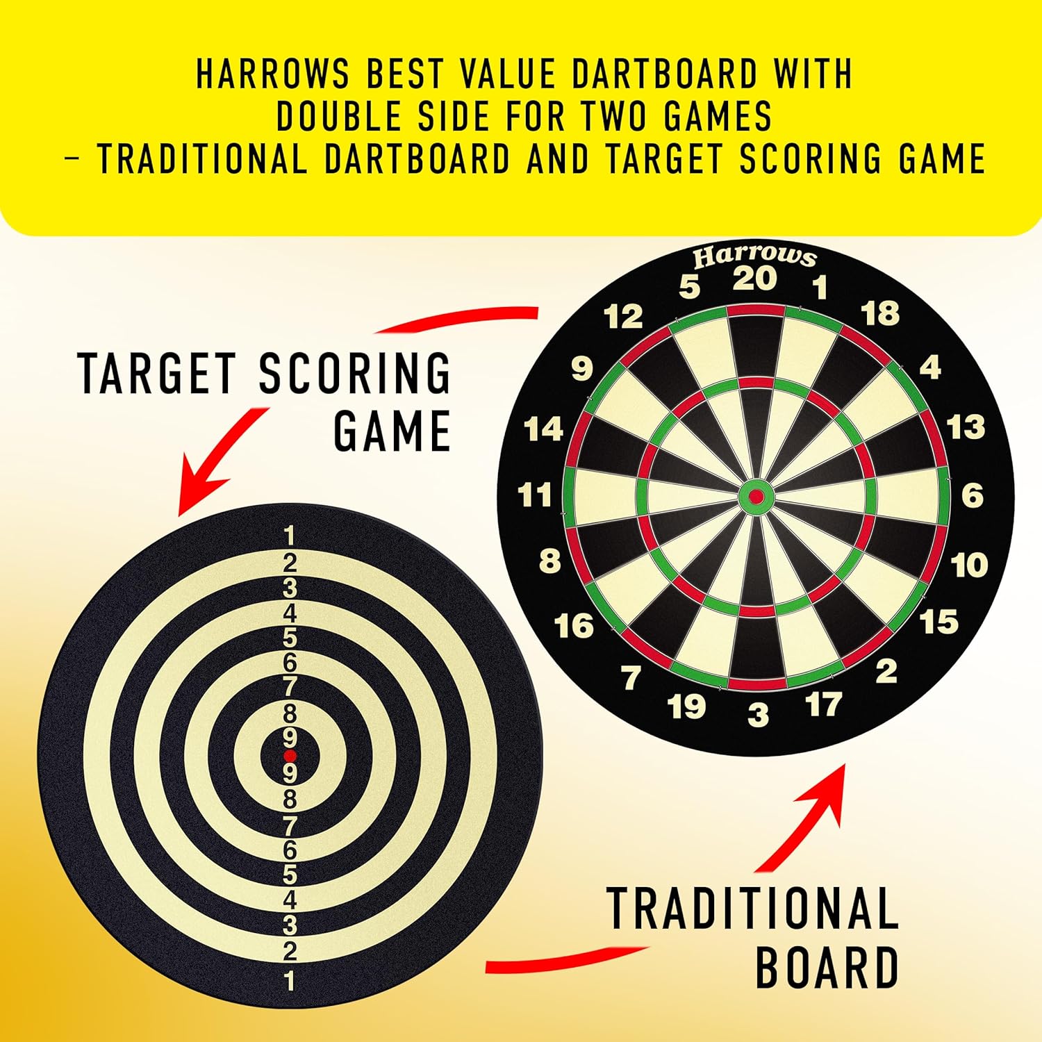 Harrows Dart Board Family Game I Dart Board Set I Dartboard with 6 Darts I Darts Board with over 10 Games I 6 Darts Set With Board
