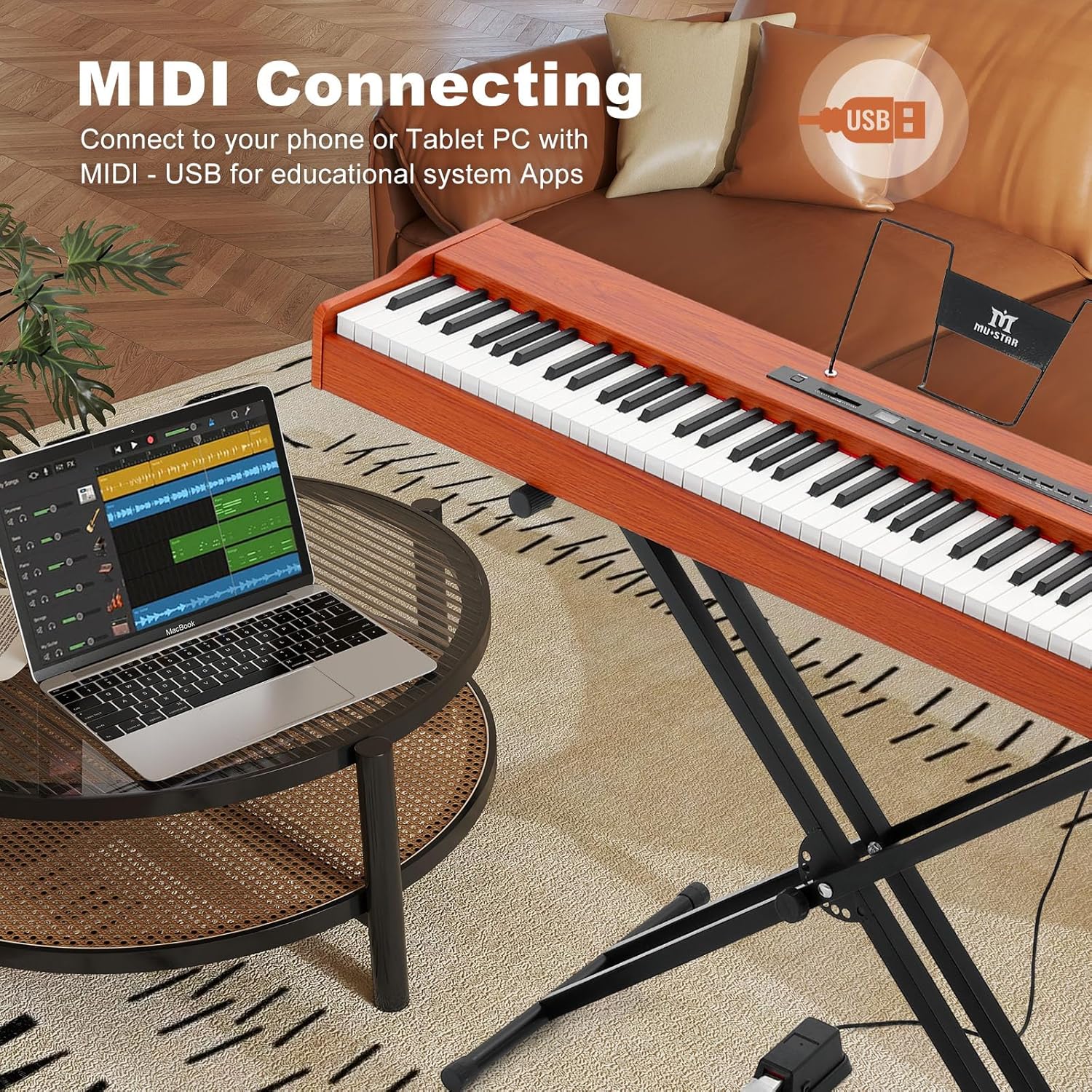 MUSTAR Digital Piano 88 Weighted Keys Hammer Action, Full Size 88 Key Piano Keyboard Weighted, Electric Keyboard Piano with Bluetooth Connection, Portable Case, Sustain Pedal, White