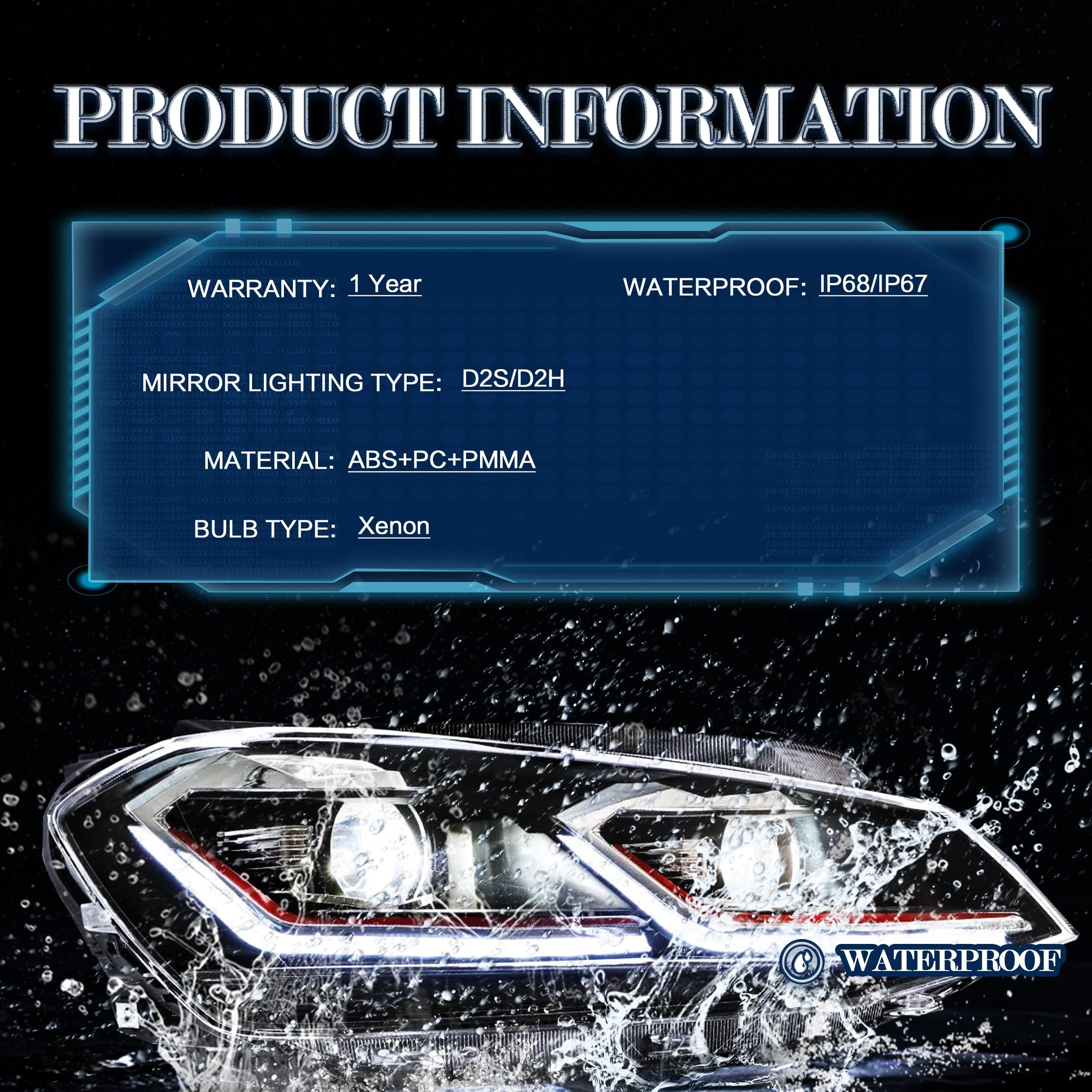 VLAND Headlights Compatible with Golf 7 MK7 TDI TSI 2013-2017, Front Lights with Sequential Indicator, Red Line Headlamps